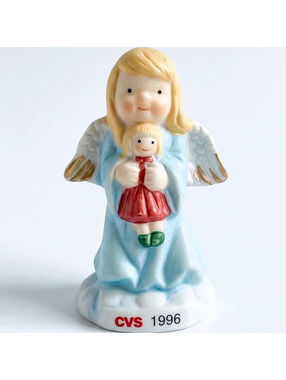 Vintage 1996 CVS Angel Holding Doll Christmas Ornament Porcelain 4" Holiday